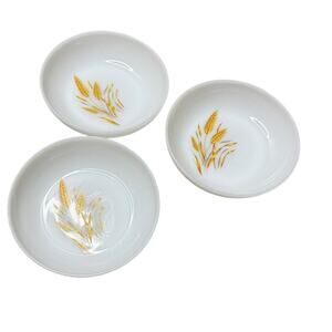 1960s Anchor Hocking Set of 3 Vintage Milk Glass Fire King Wheat soup bowls
